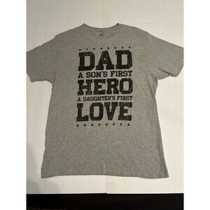 Celebrate Men’s Heather Grey "DAD A Son's First Hero" Graphic T-Shirt Size Med